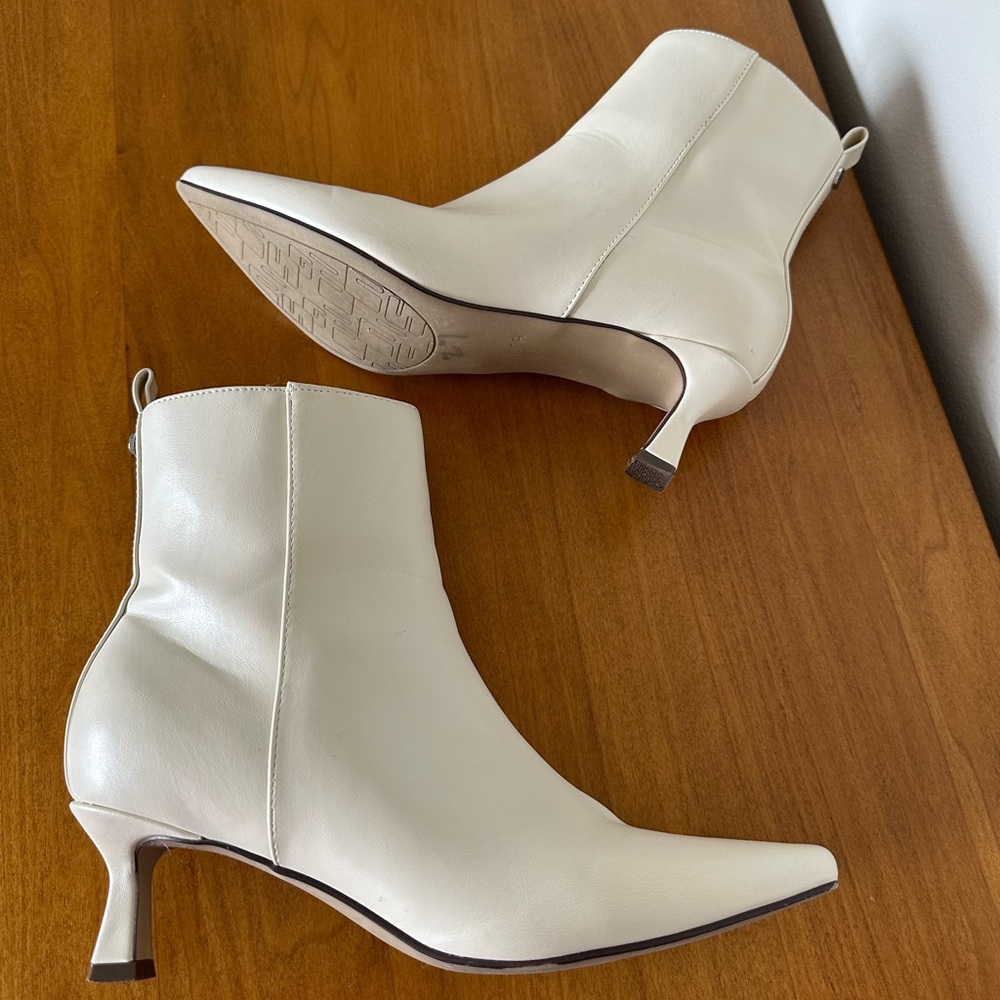 Unisa Cream Kitten Heel Foux Leather Side Zipper Ankle Booties- Chic & Timeless - Picture 3 of 9